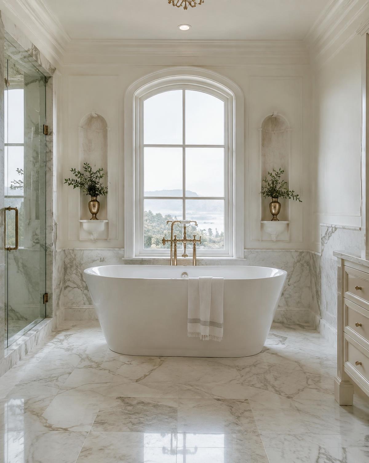 Marble bathroom with freestanding bath